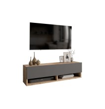 Mueble TV Moderno con 1 Puerta y Estantes en Melamina Color Antracita y Cambria - 100x31.5x29.6cm