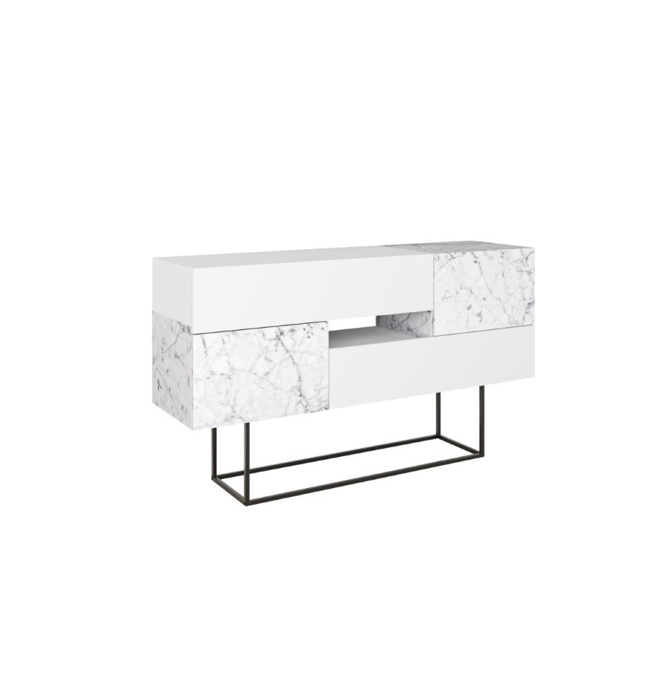 Buffet Moderno con Acabado en Mármol Gris y Blanco, 145x40x82 cm, Patas Metálicas