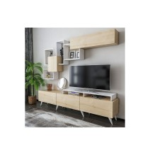 Mueble de salón en Blanco Natural, 180x37x156 cm - Moderno y Espacioso para TV y Accesorios